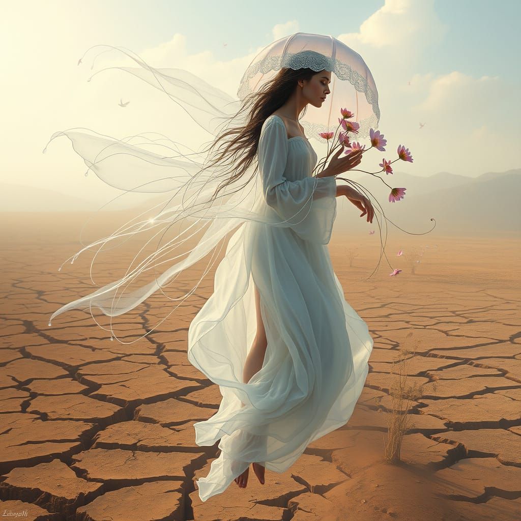 Ethereal Jellyfish Woman Brings Rain to Barren Land