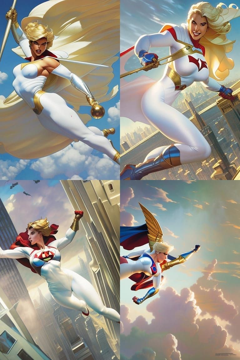 Powergirl Flying: Detailed Art Nouveau Portrait
