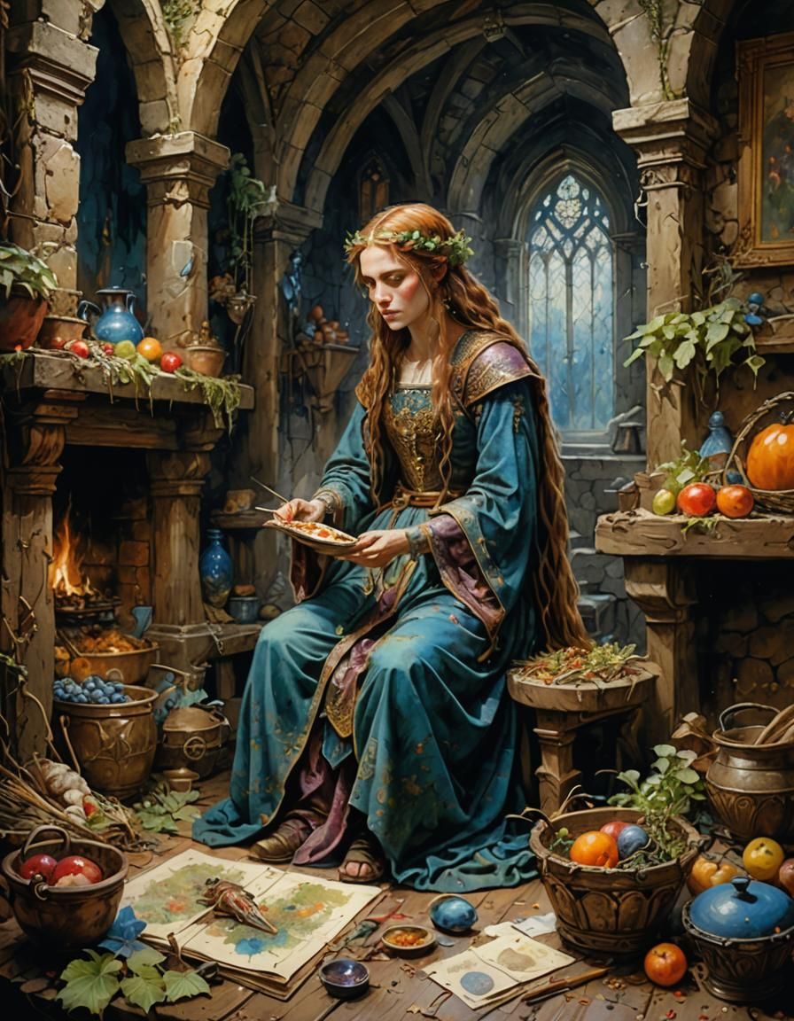 Medieval Lair in Renaissance Painting Style