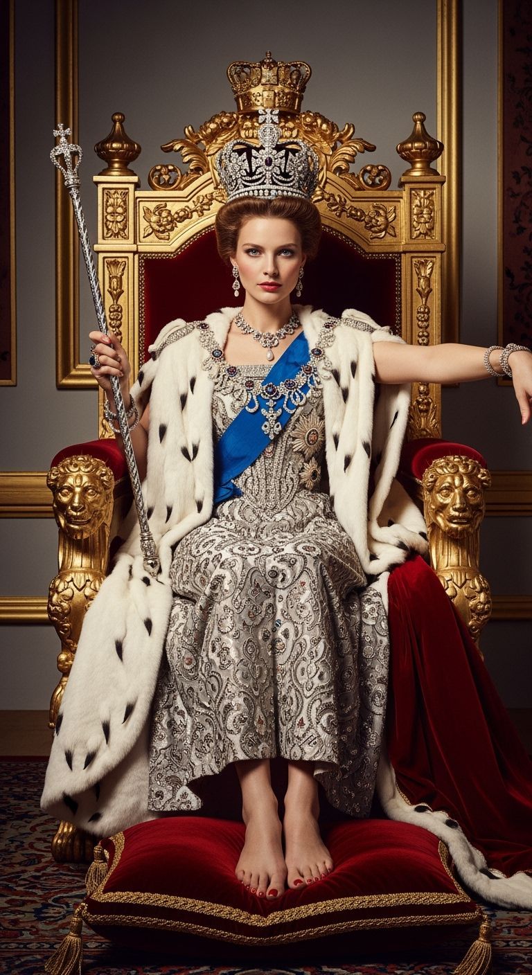 Barefoot Tsarina on Gold Throne: Fashion Photography