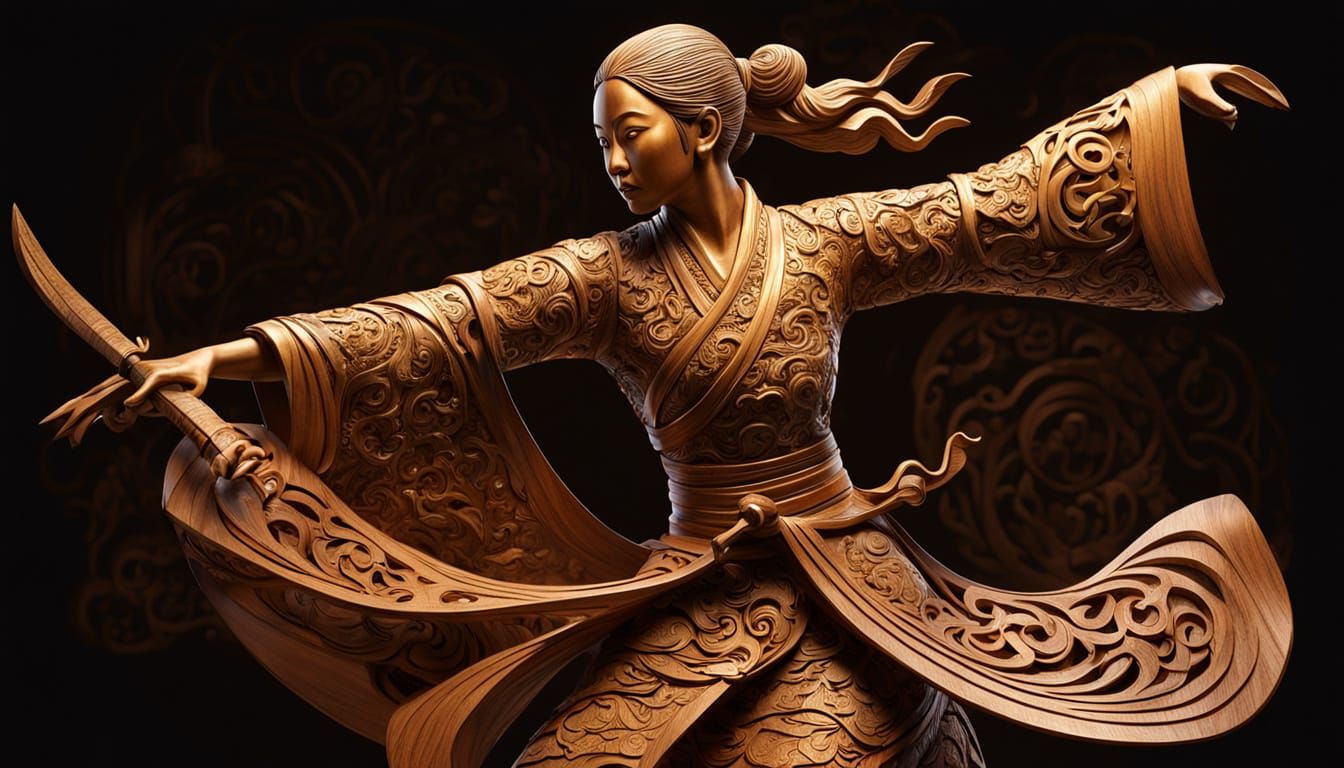 Chinese woman wooden statue