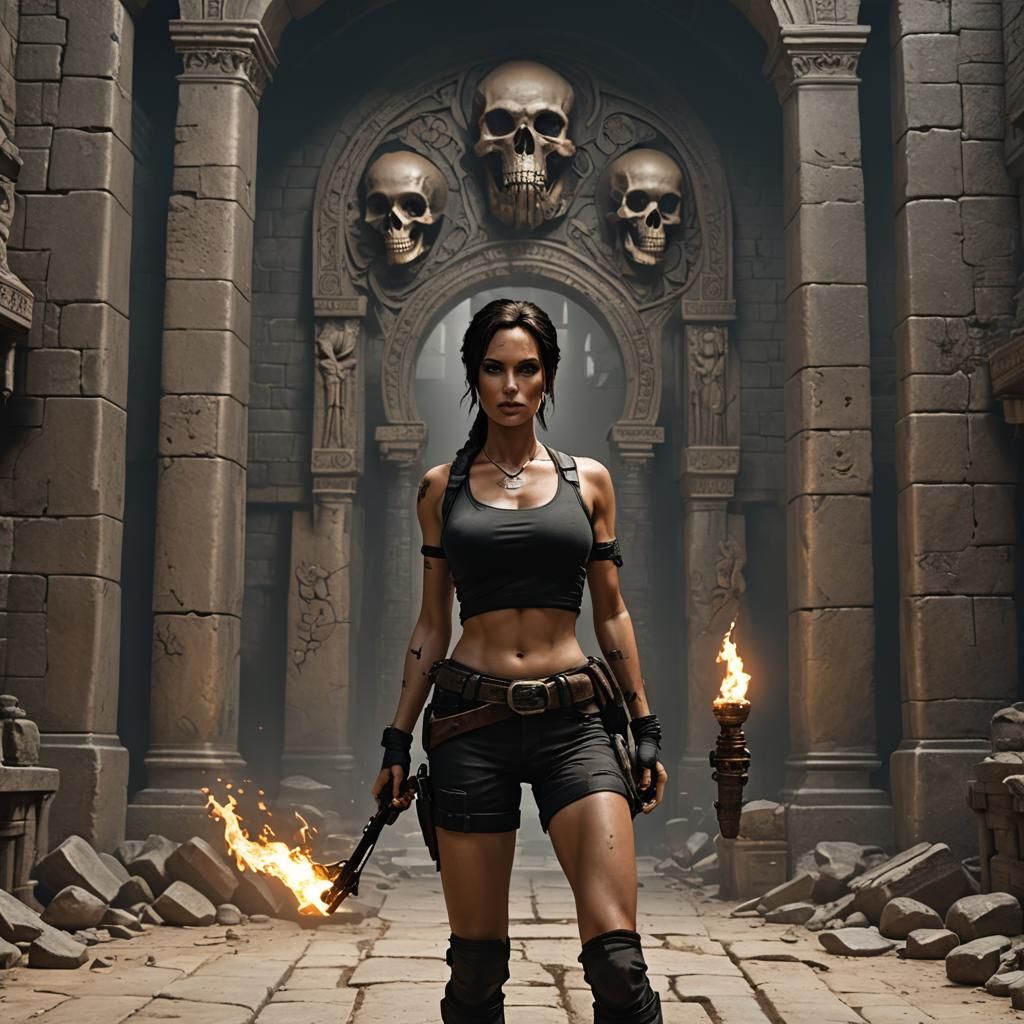 Lara Croft in Dark Castle, Detailed Matte Painting
