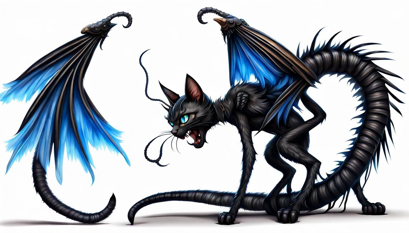 Hyperrealistic Demon Cat with Scorpion Tail and Wings