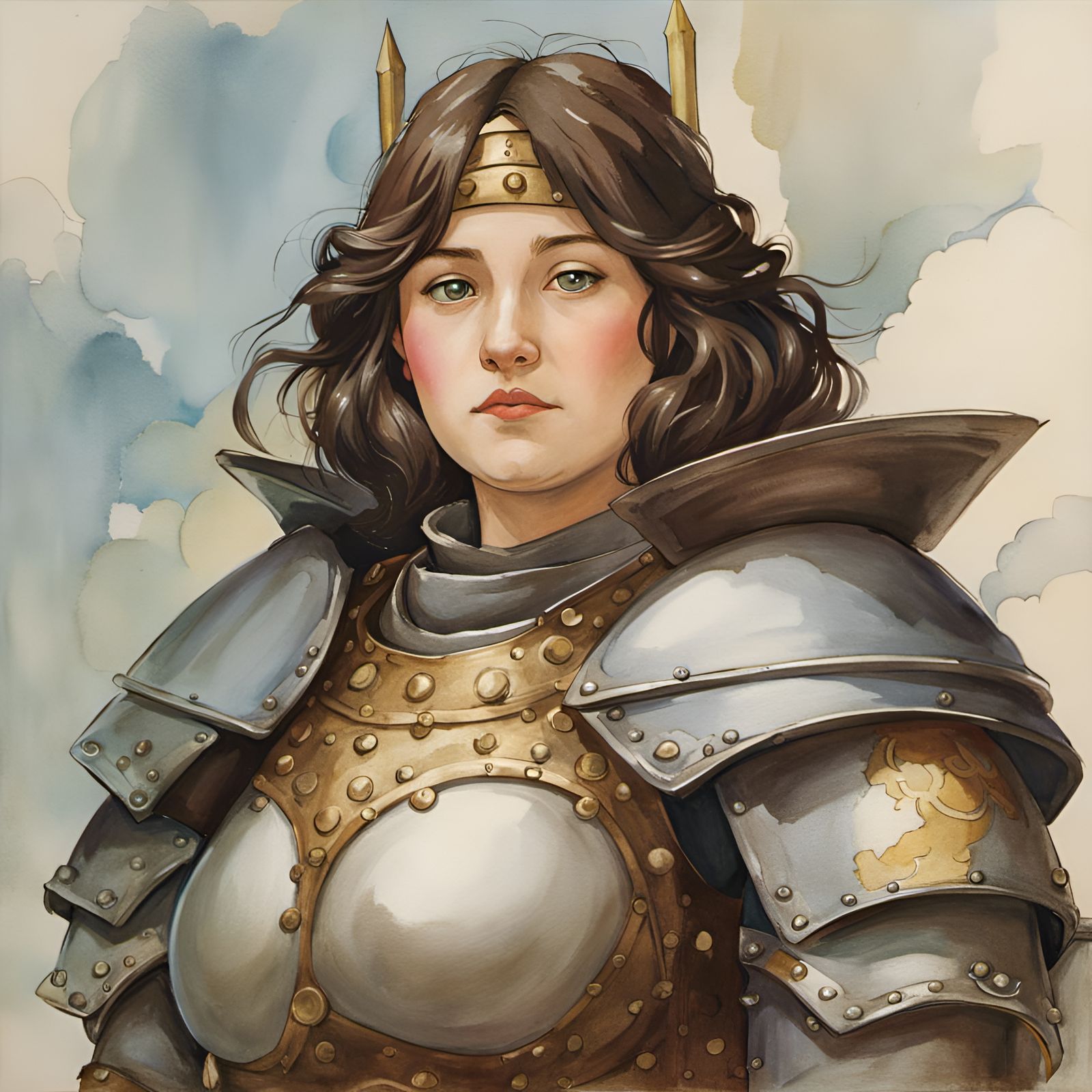 Paladin Woman in Watercolor, Studio Ghibli Style