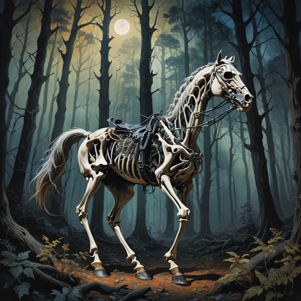 Headless Rider on Skeleton Horse in Mystical Forest
