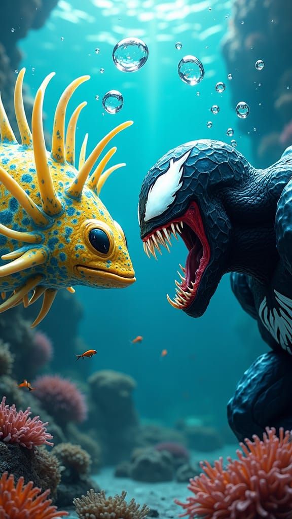 Pufferfish Stares Down Venom in Underwater Standoff