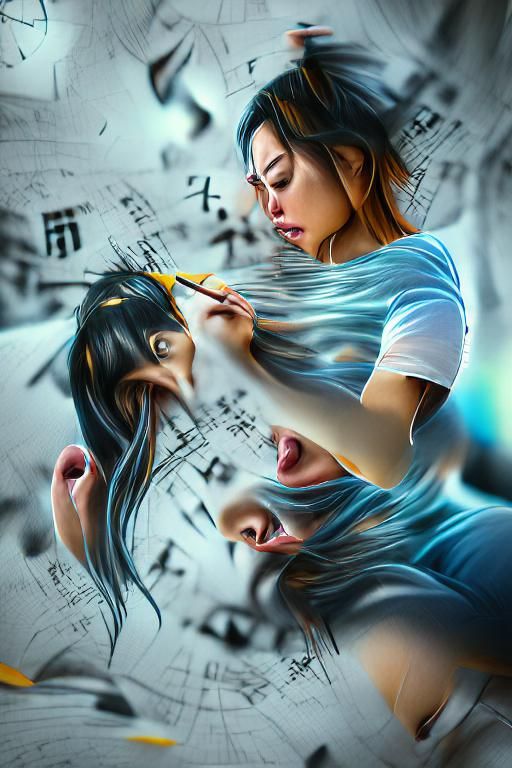 Contemplative Anime Figure in Hyperreal Digital Art