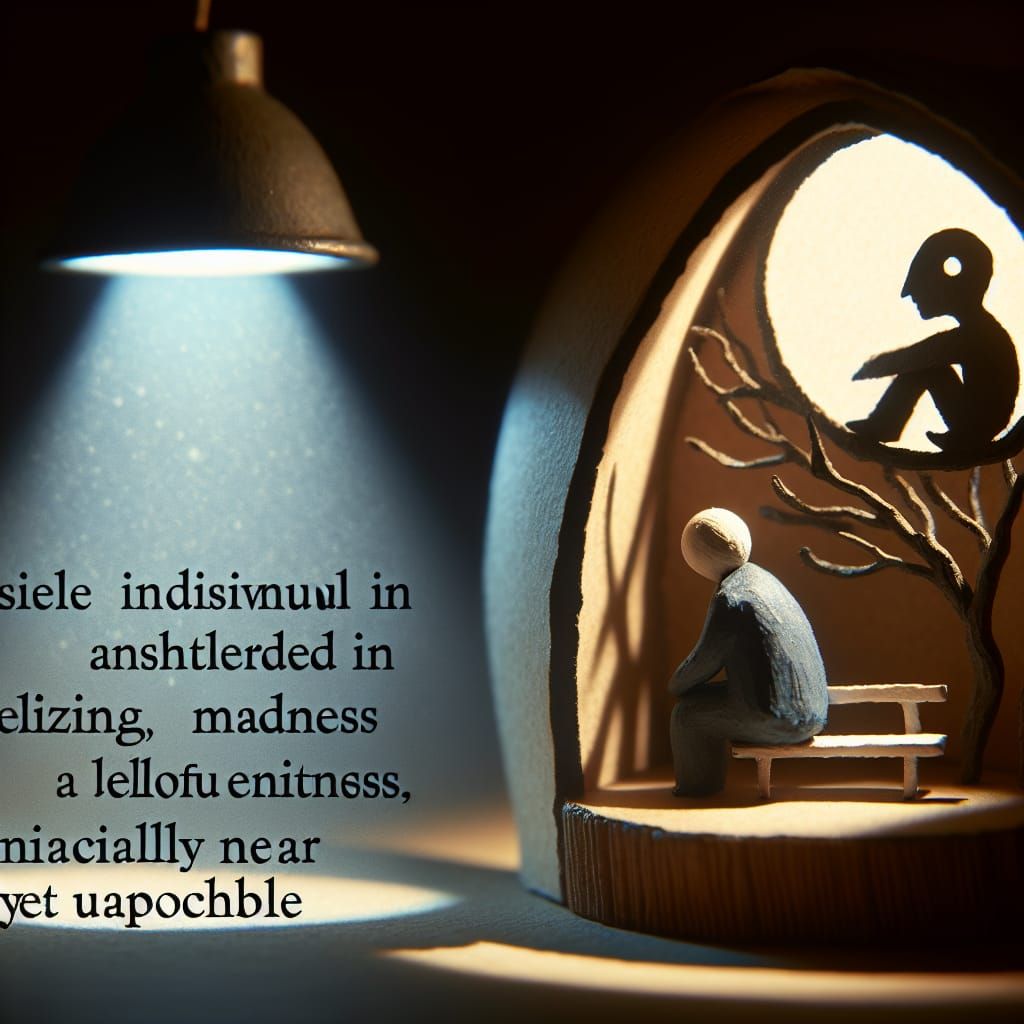 Solitary Figure Contemplates Madness in Whimsical Realm