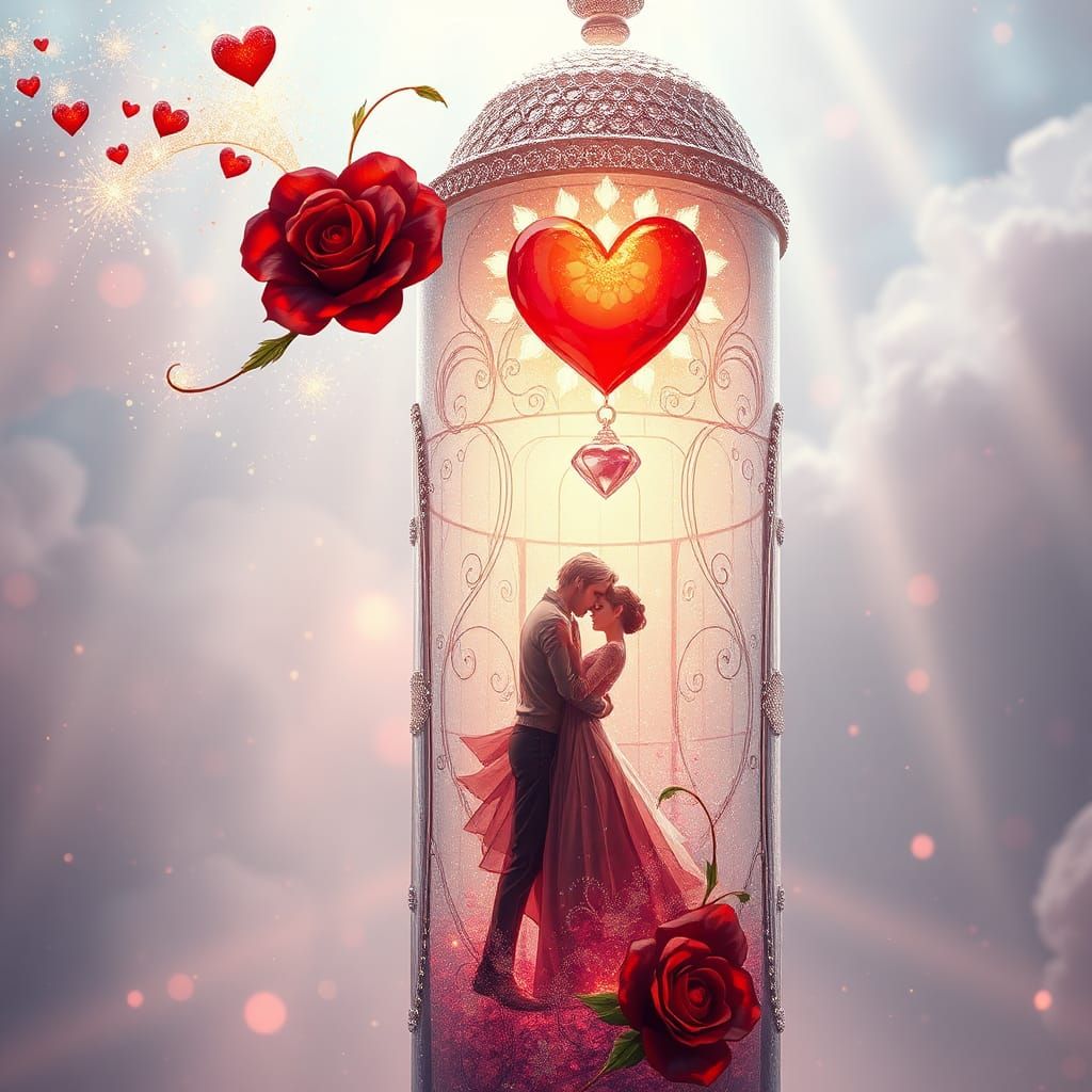 Glass Tower with Heart in Dreamlike Matte Painting