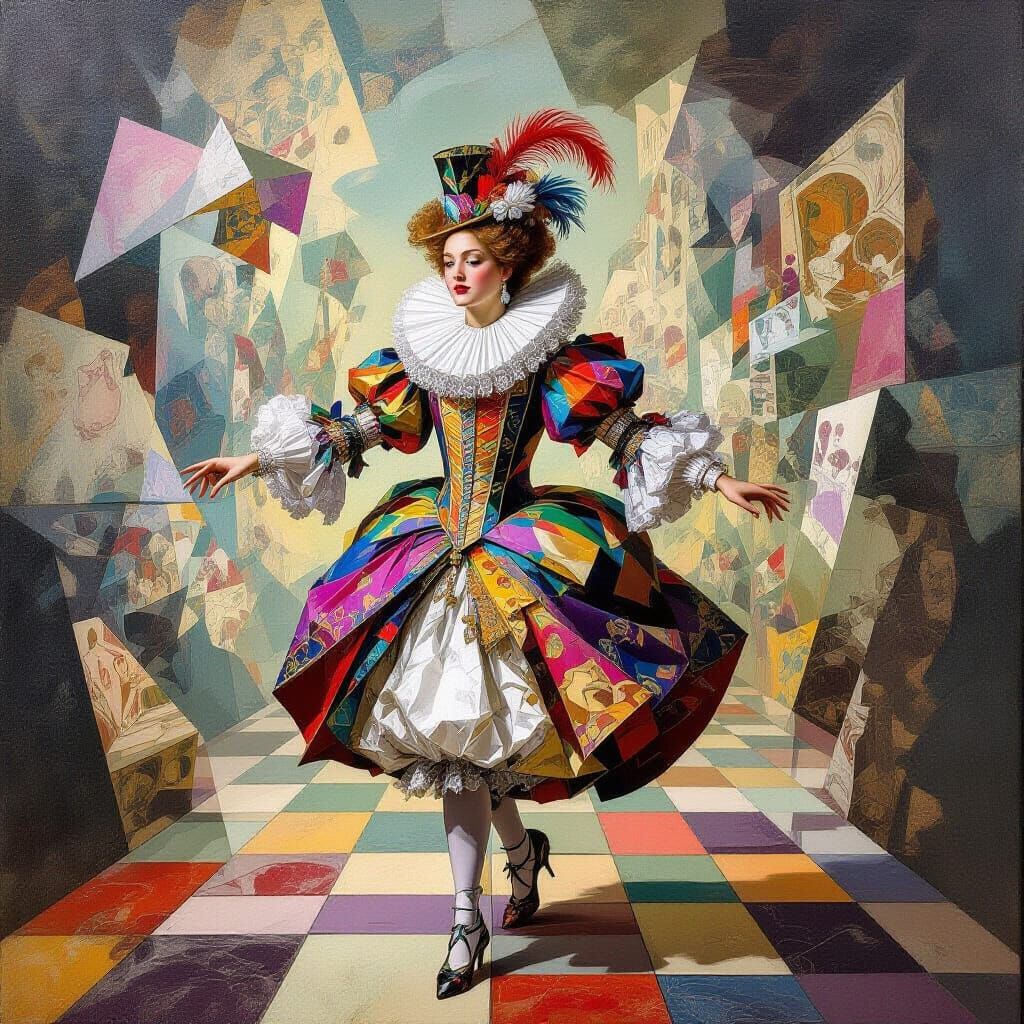 Surreal Particle in Baroque Attire Shifting Realities