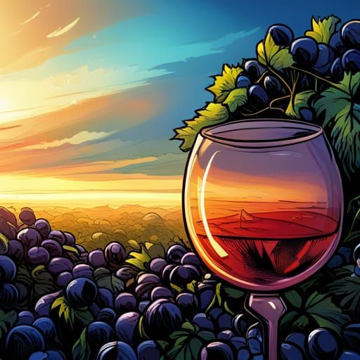 Gothic Wine Glass at Sunset: A Romantic Comic Art