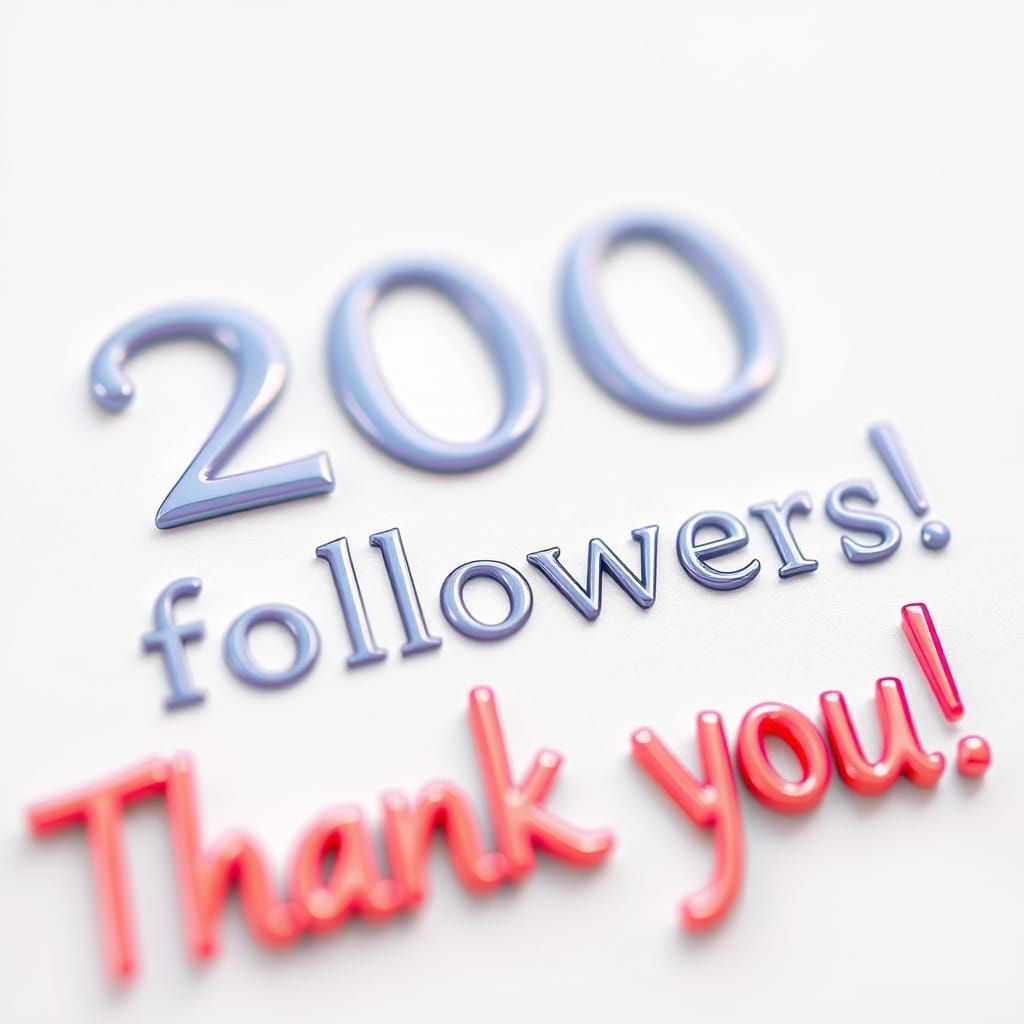 Elegant "200 Followers Thank You" in Whimsical 3D Style