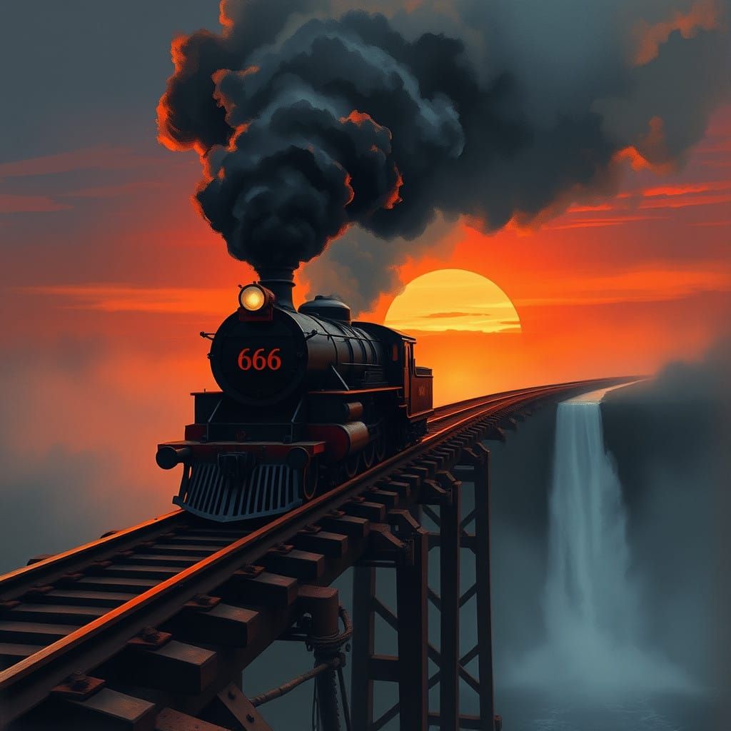 Dark Demon Train Unleashes Hellish Cloud in Fiery Sunset