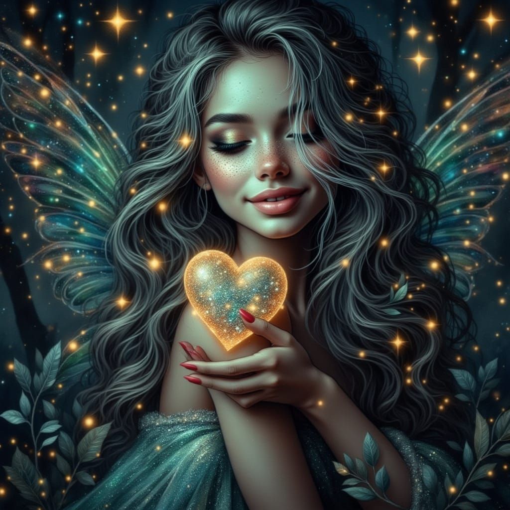 Enchanted Celestial Fairy Holding Heart Lock