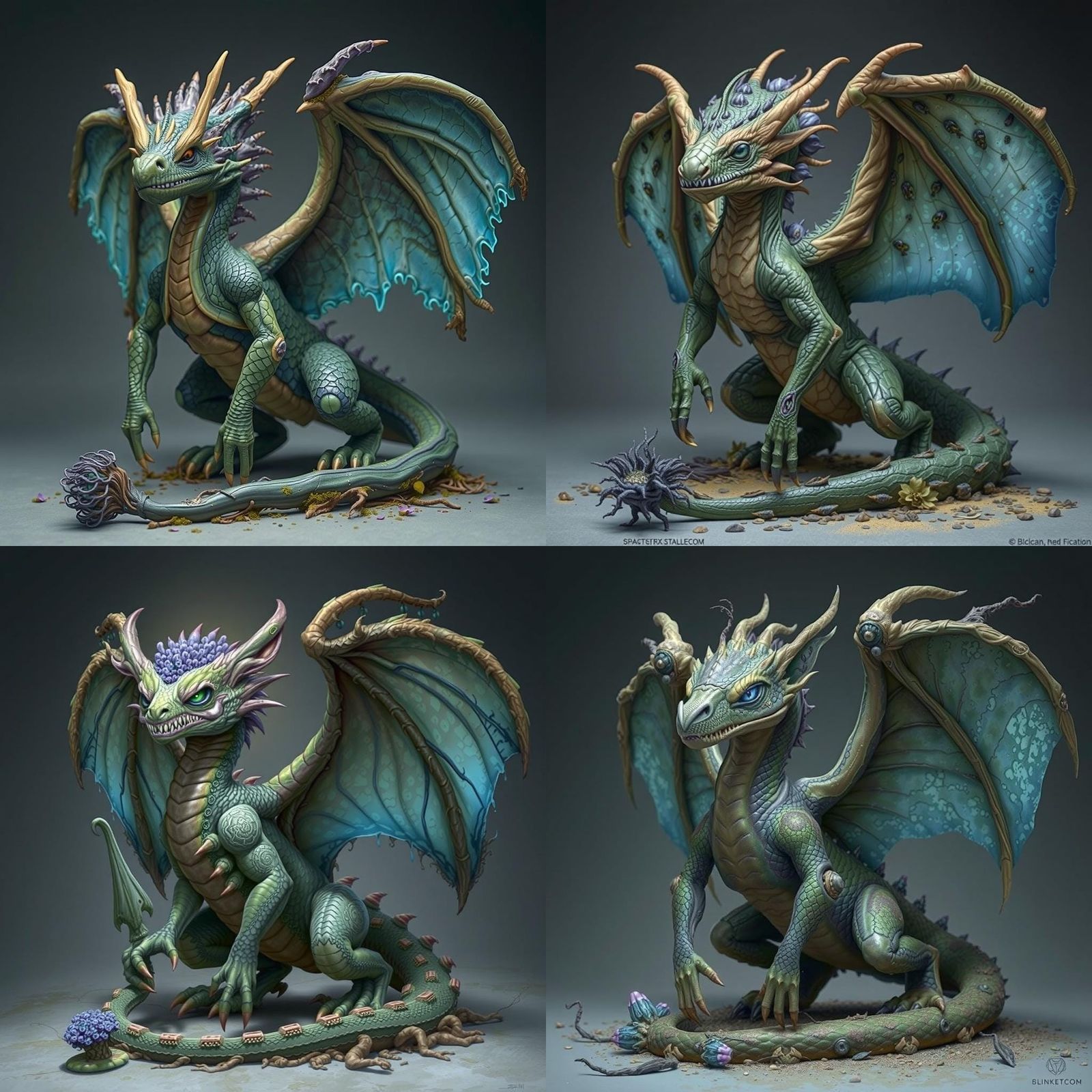 Fungal Drake with Bioluminescent Fungi and Spore Tail