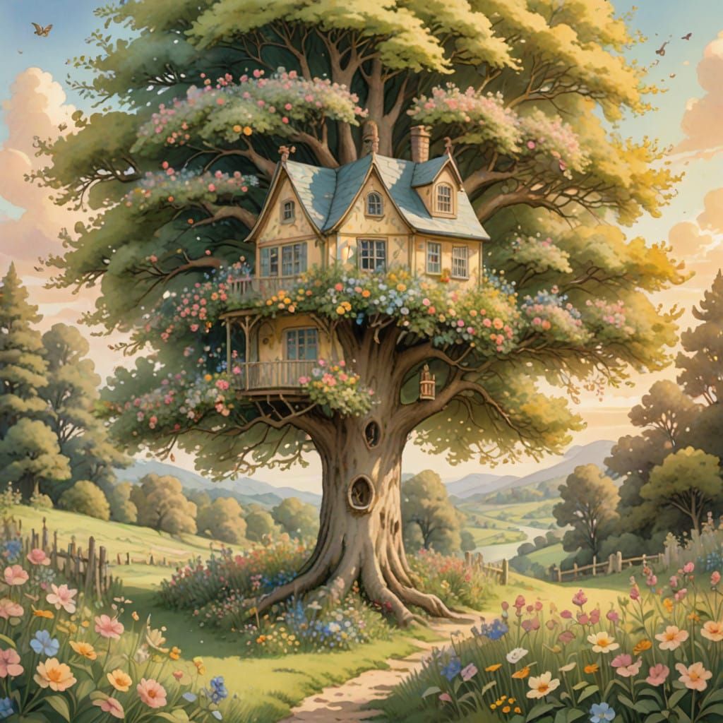 Whimsical Cottagecore Tree in Soft Focus