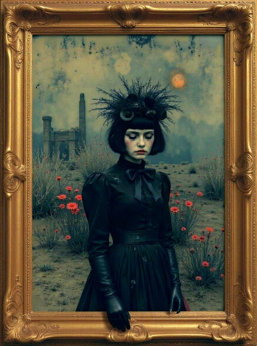 Goth Girl Portrait in Gilded Frame with Dark Atmosphere