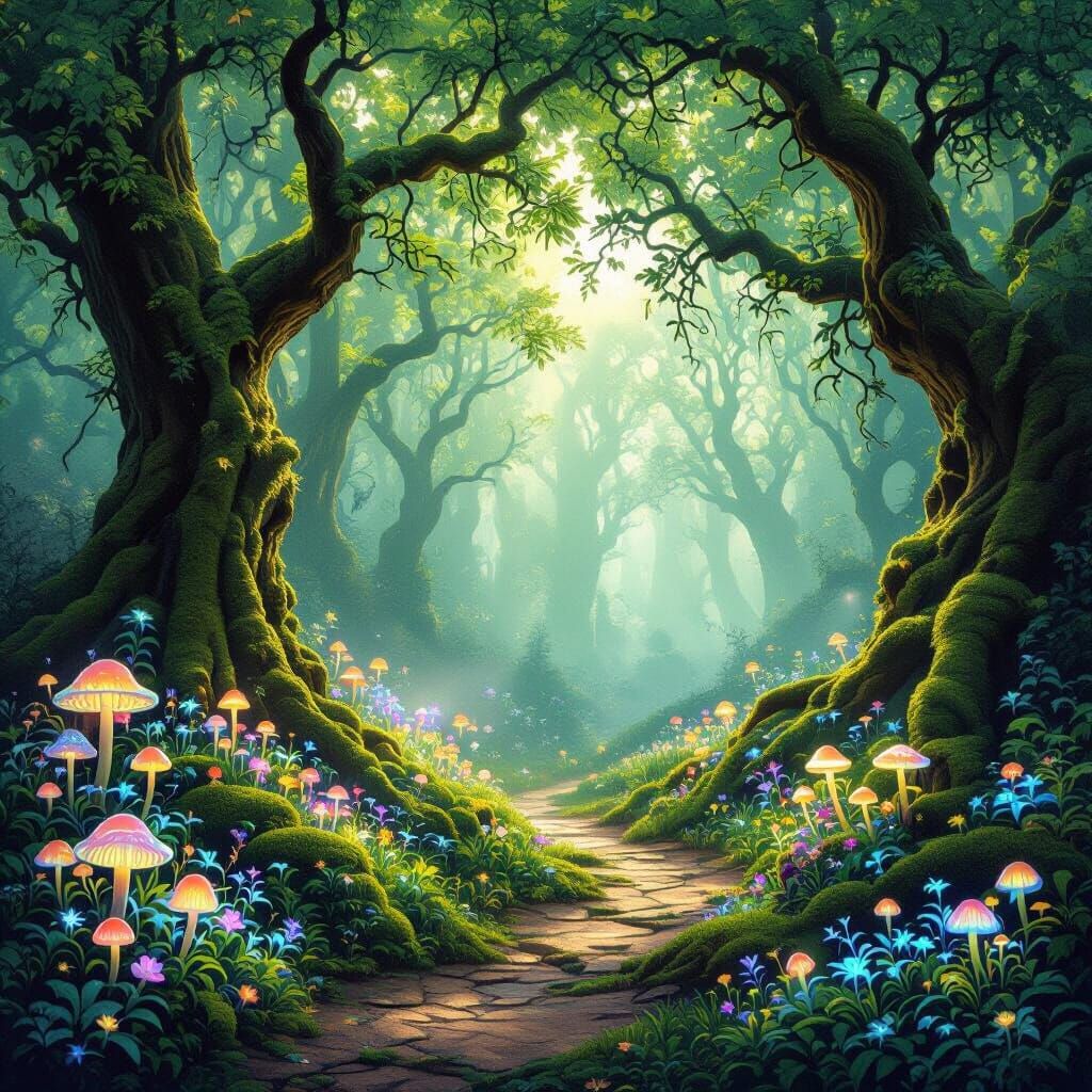 Enchanted Fairytale Forest in Art Nouveau Style