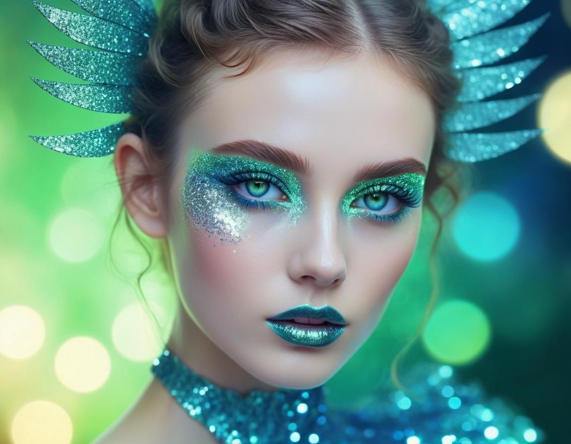 Model with Green-Blue Eyes and Avant-Garde Hair