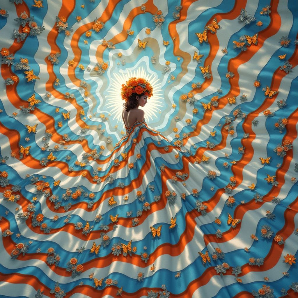 Radiant Woman in Citrus Light Gown with Butterflies