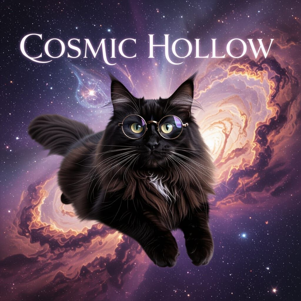 Black Tabby Maine Coon Cat in Space with Spectacles