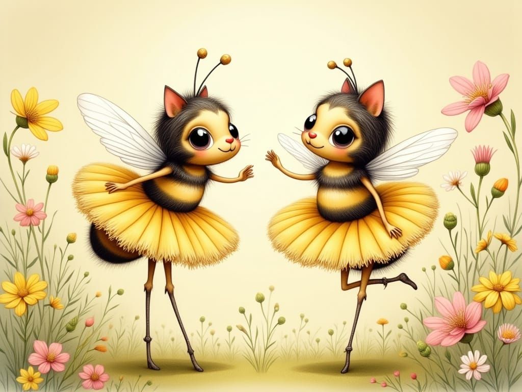 Bumblebee Ballerinas Dancing in a Fantasy Garden