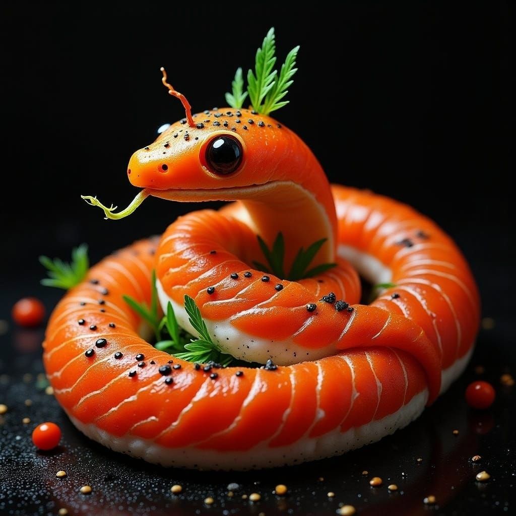 Hyper-Realistic Sushi Sculpture in Dark Moody Lighting