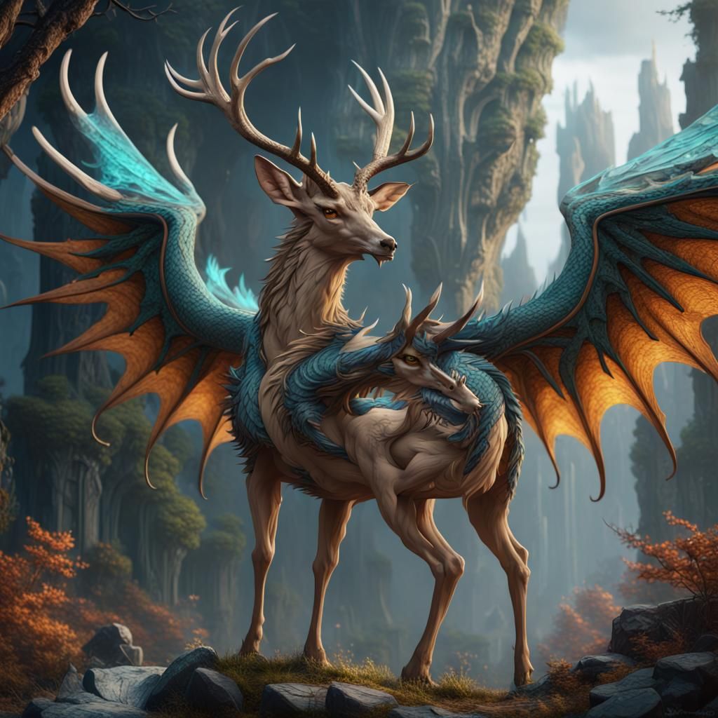 Dragon Deer with Wings: Fantasy Concept Art