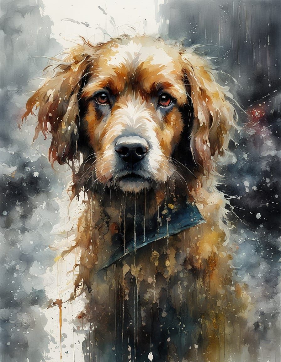 dog in the rain