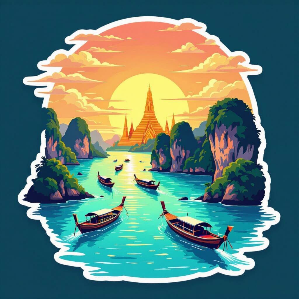 Minimalist Thailand Sticker Design with Tropical Islands