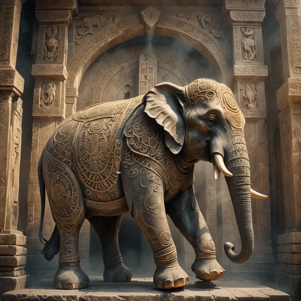 Marble Elephant Carving in Ancient Temple