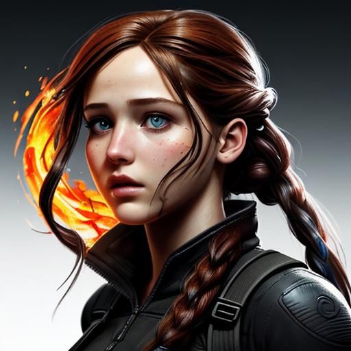 Hyperrealistic Girl on Fire Splash Art Portrait