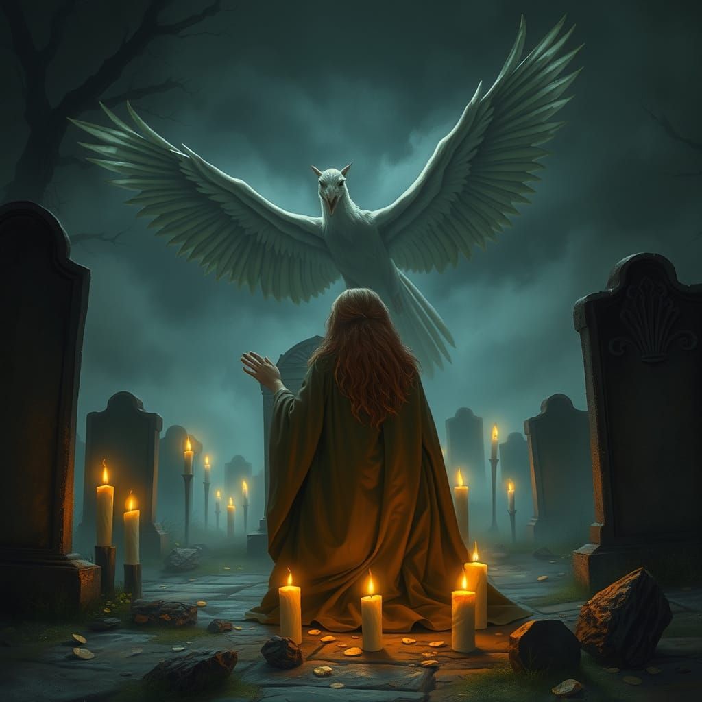 Hippogriff in Cemetery: Magical Realism Illustration