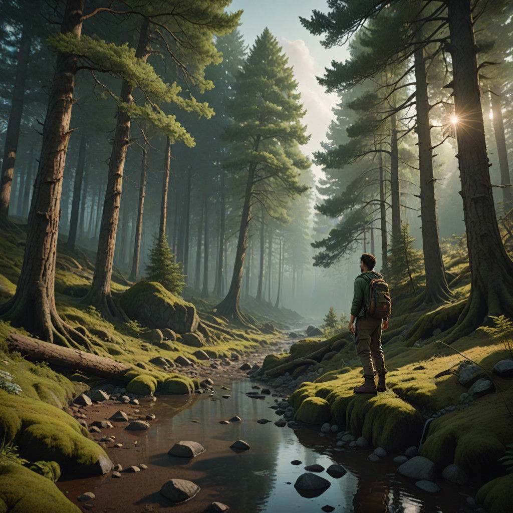 Mystical Forest Explorer at Dusk