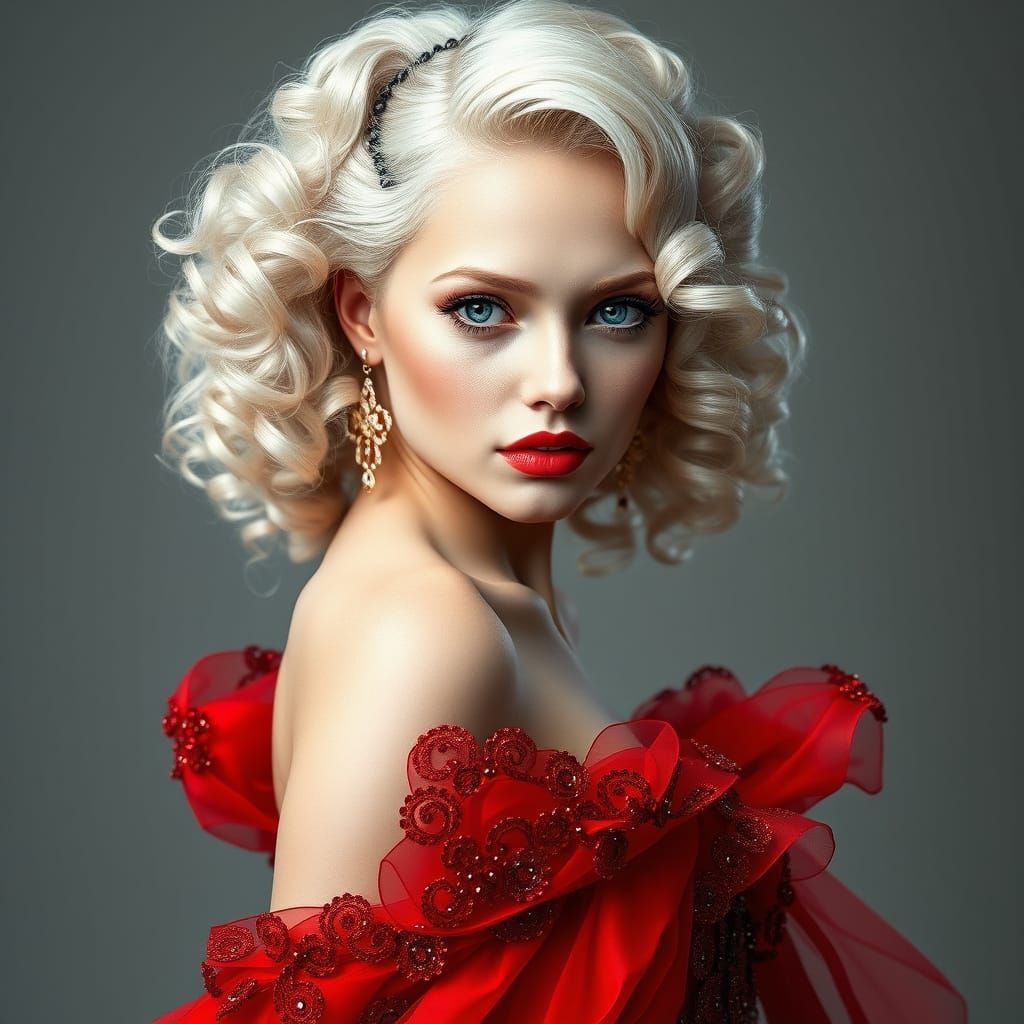 Elegant Red Gown Model in Concept Art Style