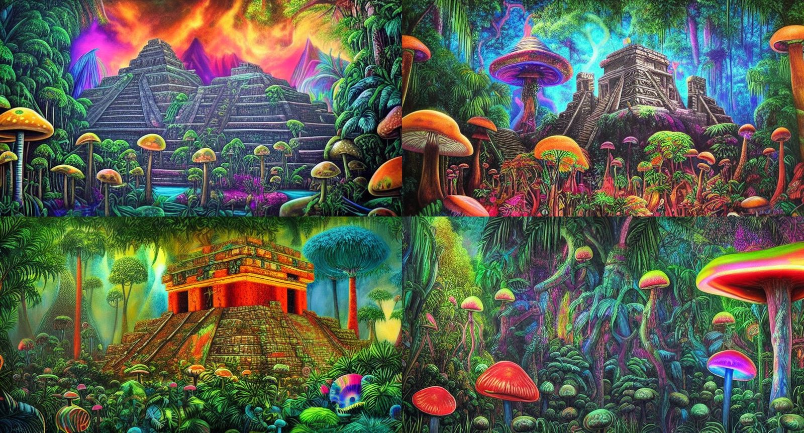 Mayan Temple in Neon Jungle: A Sci-Fi Vision