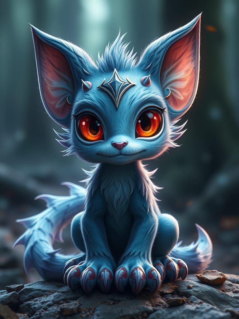 Epic Fantasy Blue Companion in a Whimsical Forest