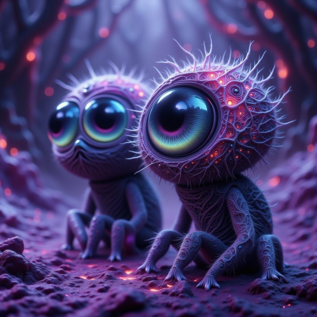 Iridescent Eye Crawlers in Velvety Mist