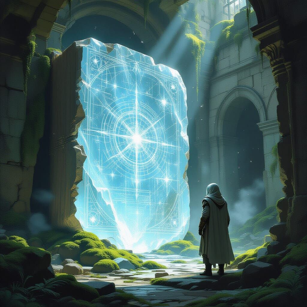 Ancient Astronaut Discovers Ethereal Crystal Book in Ruins