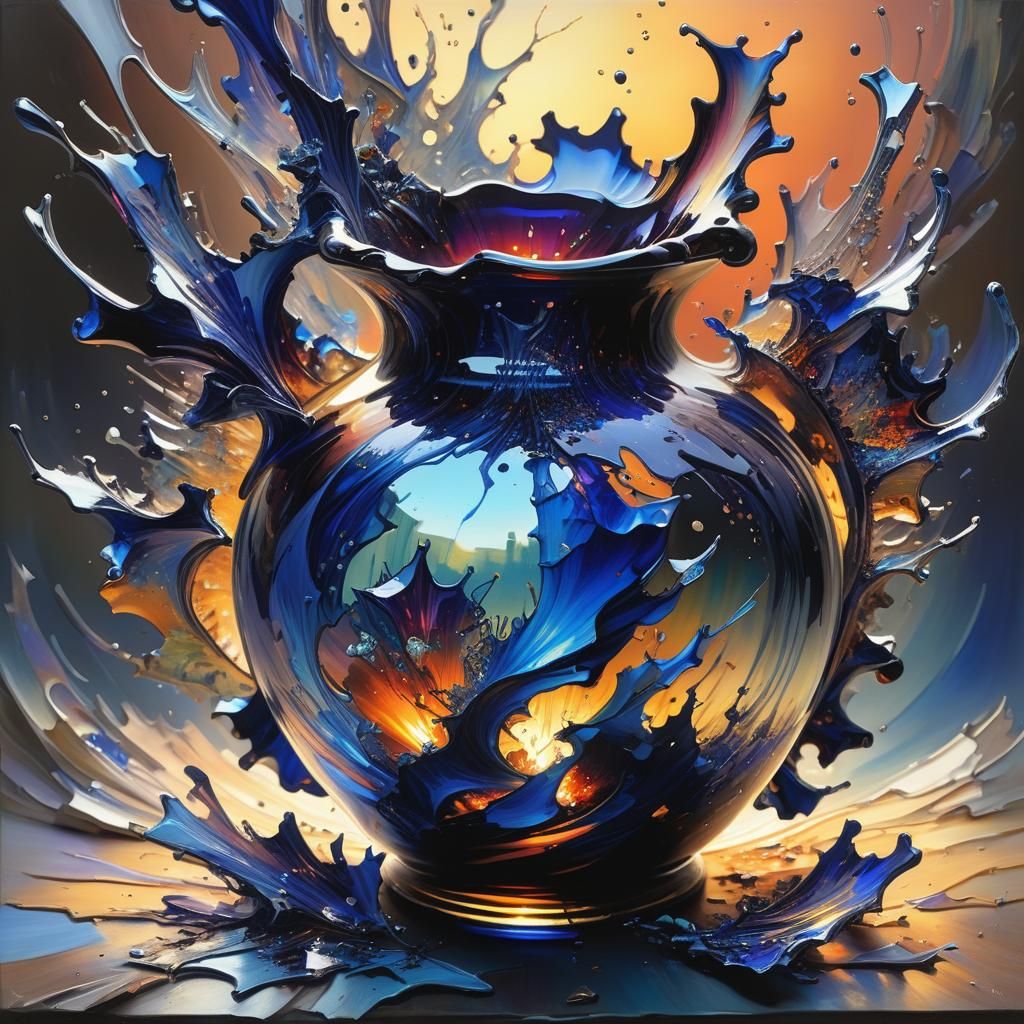 Exploding Cobalt Vase in Sunset Lighting