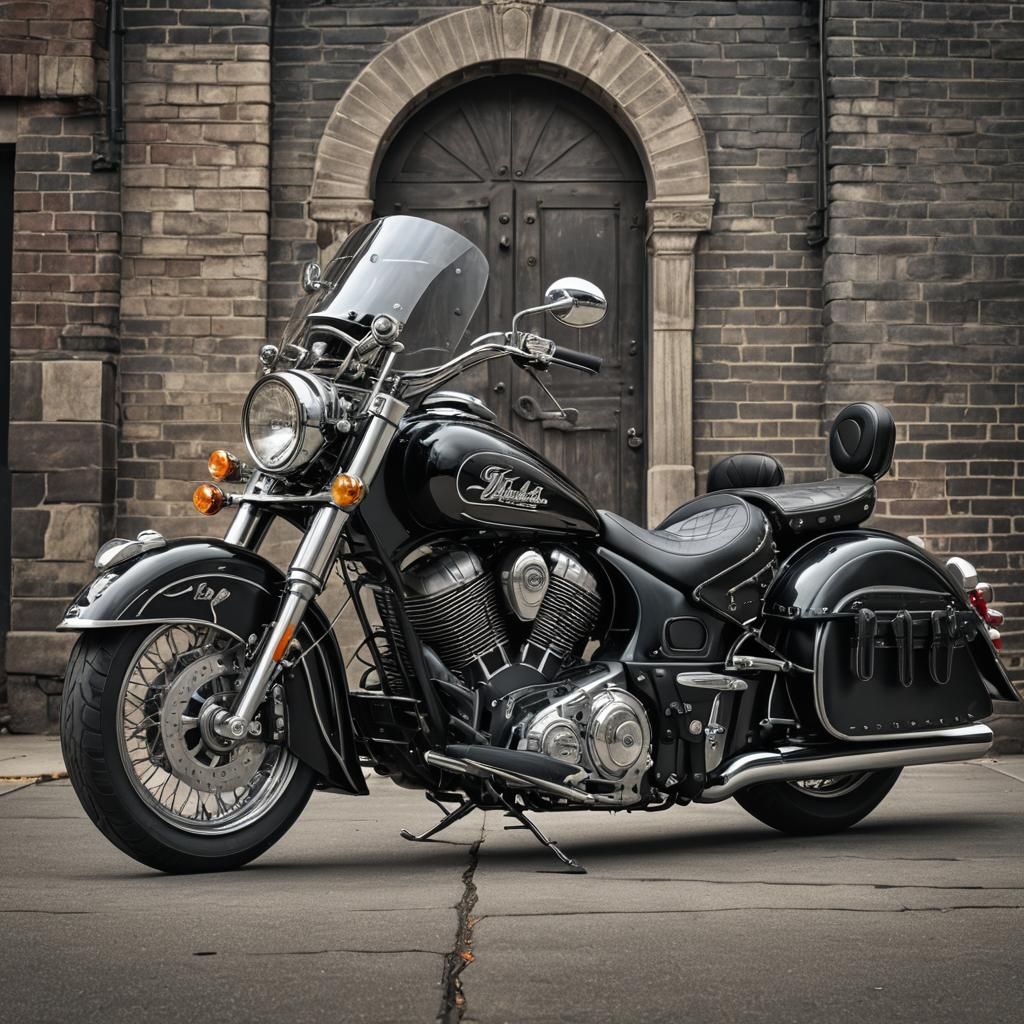 Denim Black Indian Motorcycle with Chrome Wheels
