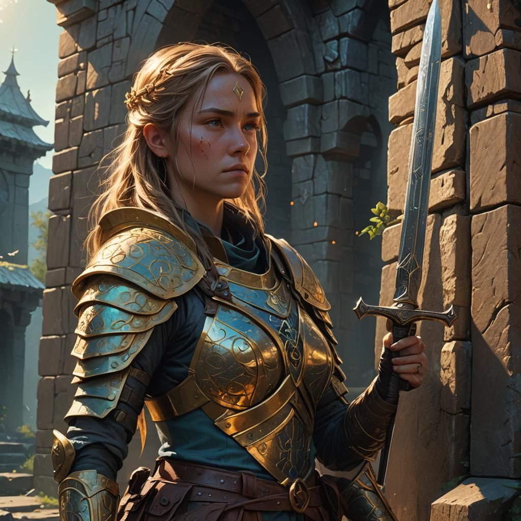 Mystical Shrine Warrior in Vibrant Digital Painting