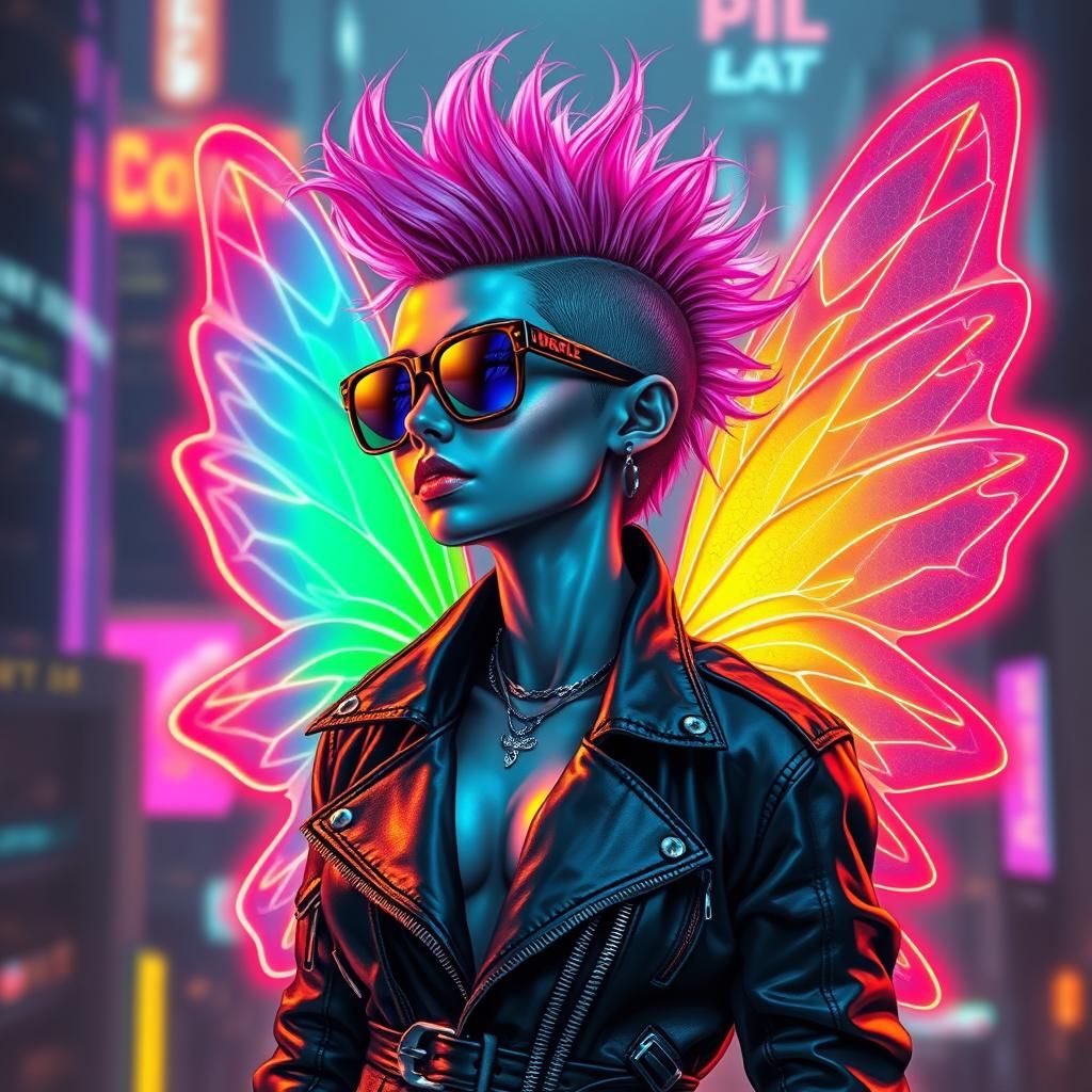 Cyberpunk Fairy with Neon Wings