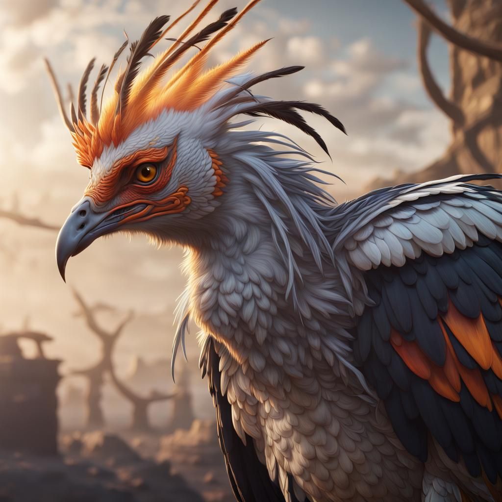 Secretary Bird Phoenix Hybrid Fantasy Concept Art