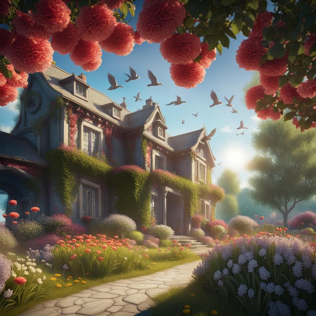 Lush Garden Scene on a Sunny Day