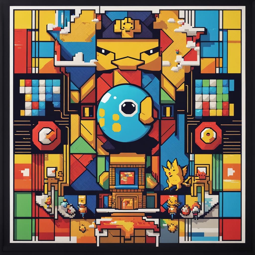 Pokemon Pixel Art in Geometric Bauhaus Style