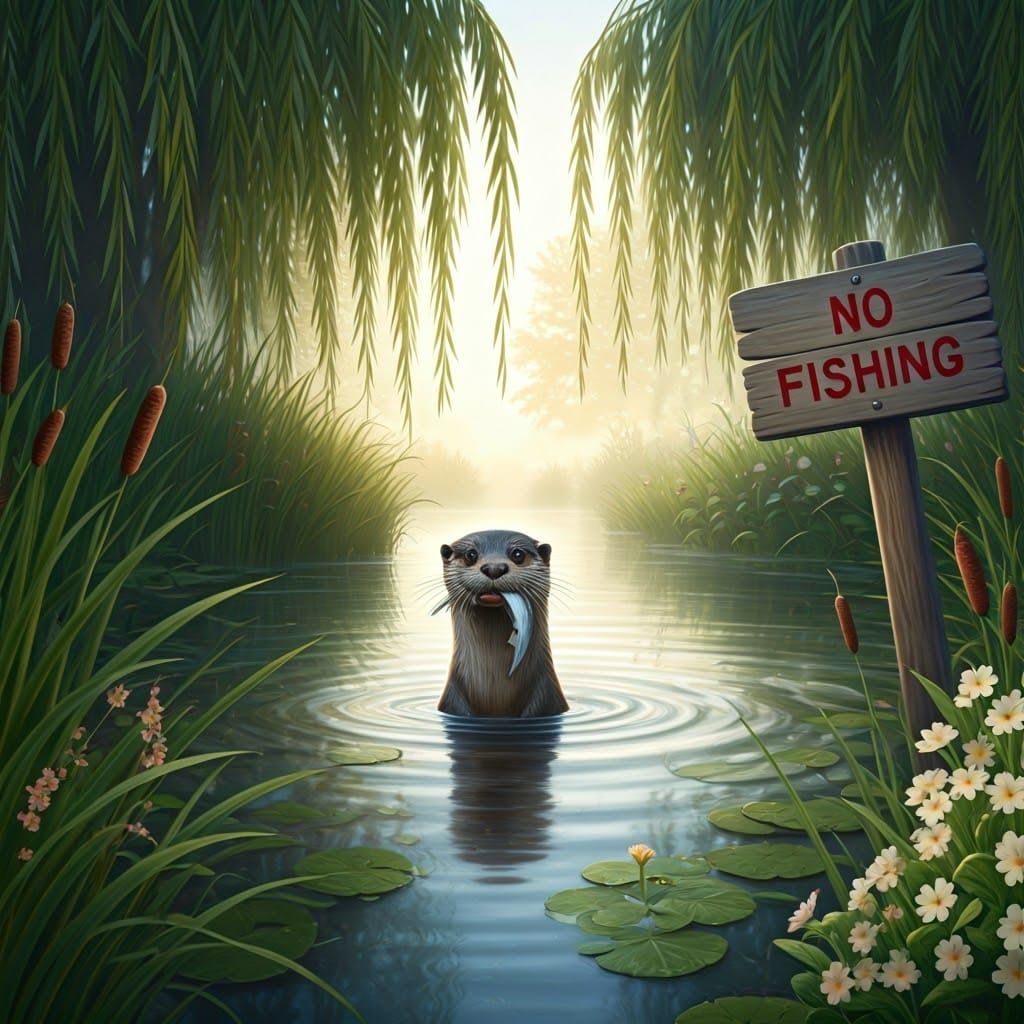 Whimsical Otter Surrounded by Nature in a Dreamy Watercolour...