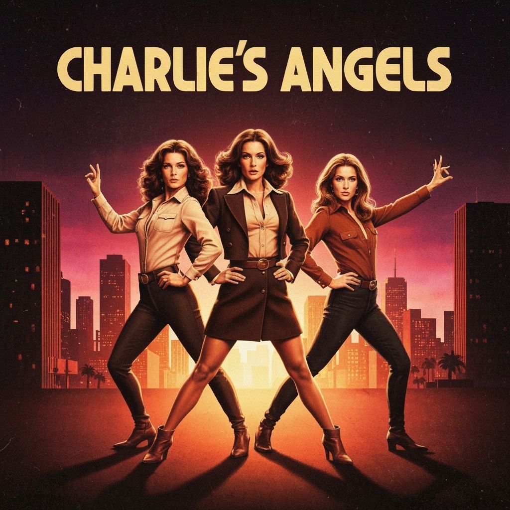 1970s Detectives Strike Dynamic Poses in Vibrant Cityscape