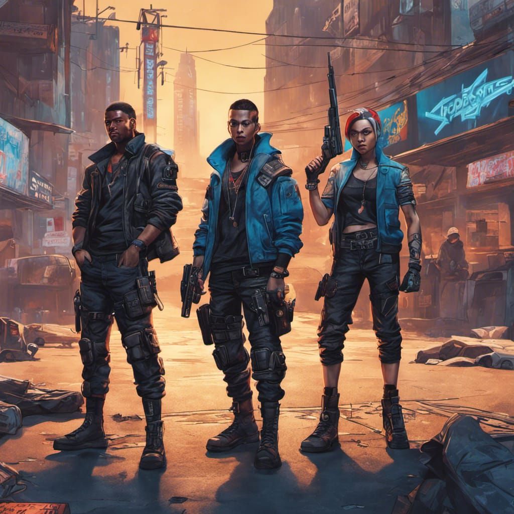 Cyberpunk Gang Loiters on Street Corner