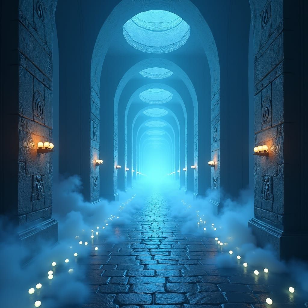 Mystical Infinite Hallway in Fantasy Realm